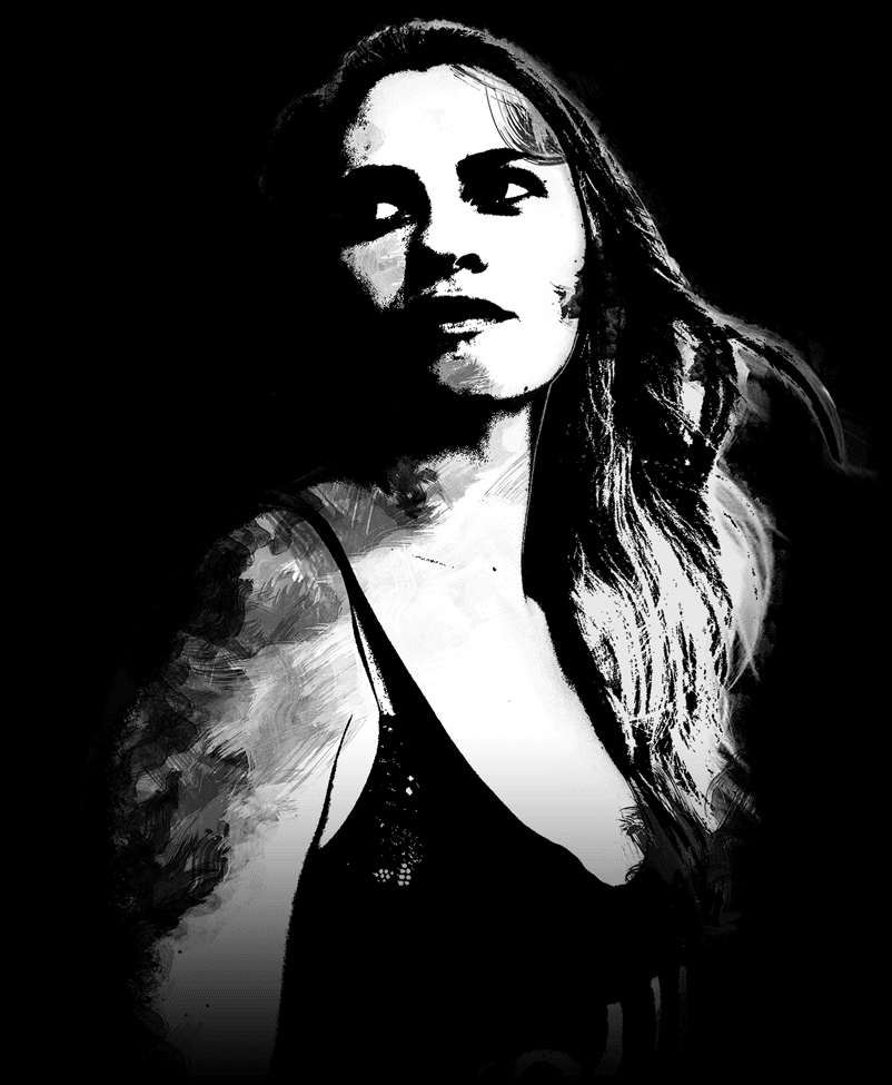 Black and white illustration of a woman