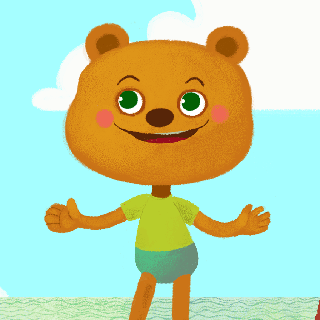 Illustration of a smiling cartoon bear character