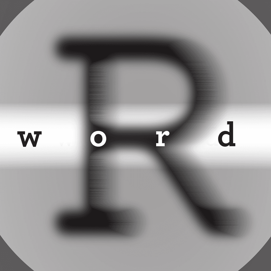 Blurry letter 'R' with the word 'word' overlaid